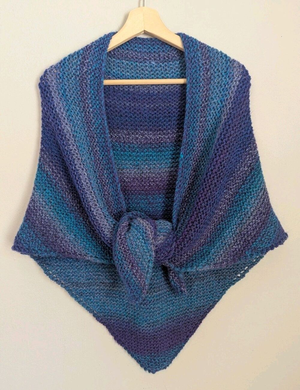 Handmade Crochet Knit Triangle Shawl Poncho Sweater Wrap OS Boho Purple Teal - Picture 2 of 7